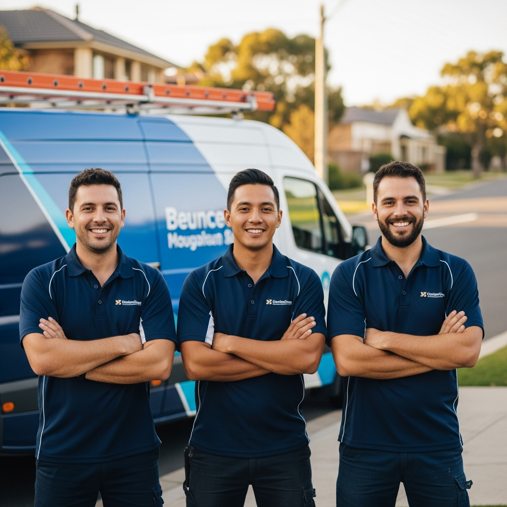 Team of licensed Australian locksmiths standing in front of a suburban home