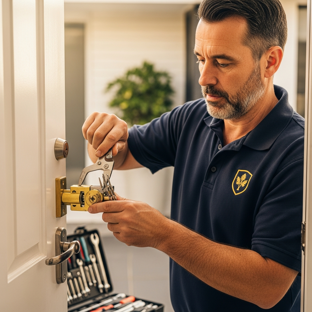 Licensed Australian locksmith changing a residential door lock